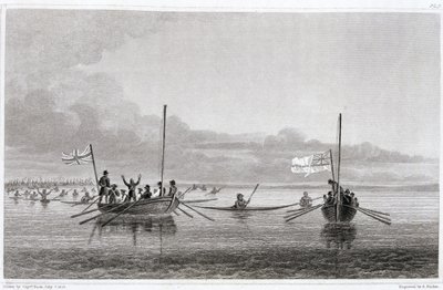 Les Esquimaux venant vers les bateaux dans la baie de Shoalwater, 7 juillet 1826, de 